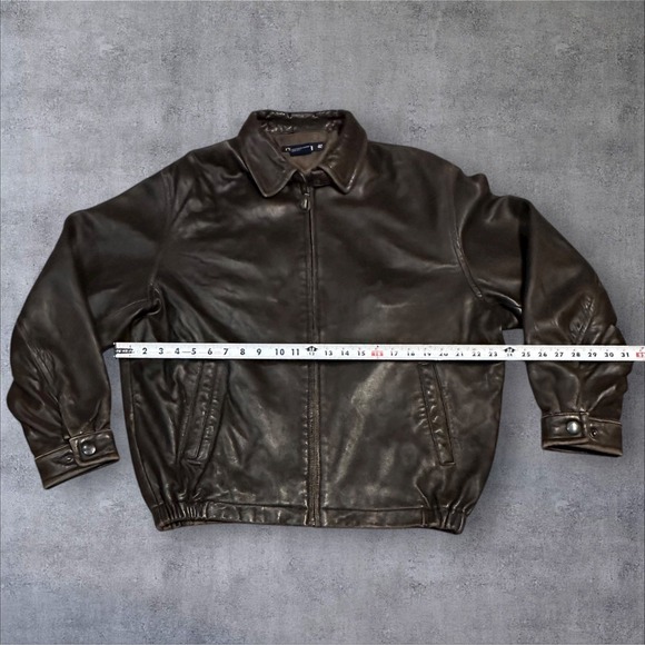 Nautica Genuine Leather Bomber Jacket Brown Size 42 Zip Front‎ Lined Classic - Picture 4 of 13